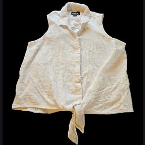 Jordache Cream Coloured Collared Button Up Sleeveless Blouse with Waist Tie